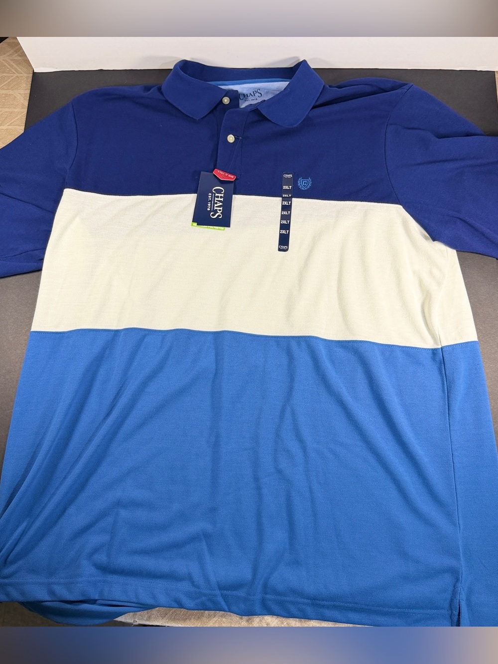 Chaps Men’s Everyday Polo Shirt 2XLT Tall Blue White Colorblock NWT
